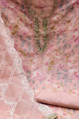 peach organza embroidered dress material