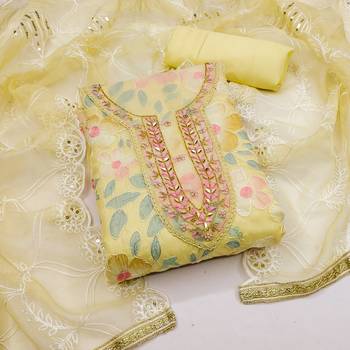 yellow organza embroidered dress material 1