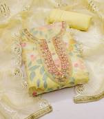 yellow organza embroidered dress material