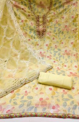 yellow organza embroidered dress material 2