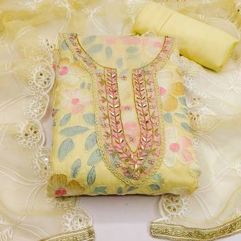 yellow organza embroidered dress material 3