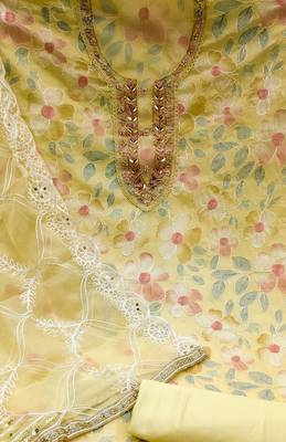 yellow organza embroidered dress material 4