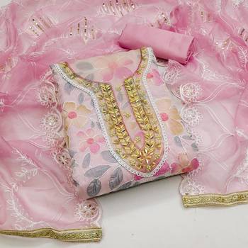 pink organza embroidered dress material 1