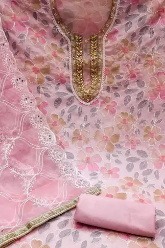 pink organza embroidered dress material