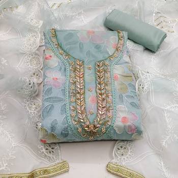 sea green organza embroidered dress material 3