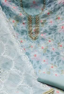 sea green organza embroidered dress material 4