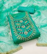 sea green cotton hand embroidery dress material