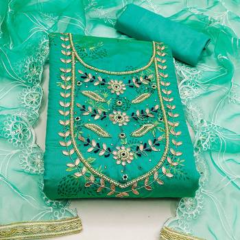 sea green cotton hand embroidery dress material 3