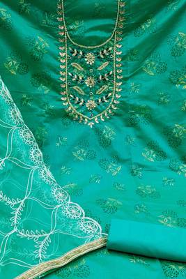 sea green cotton hand embroidery dress material 4