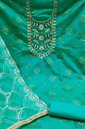 sea green cotton hand embroidery dress material