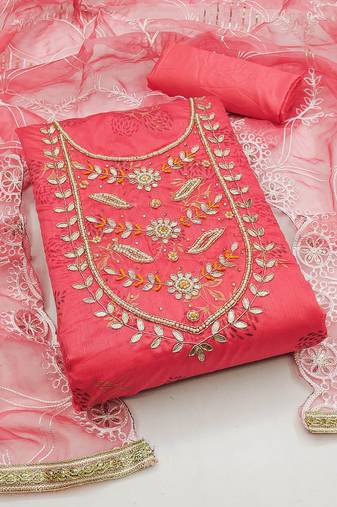 pink cotton hand embroidery dress material