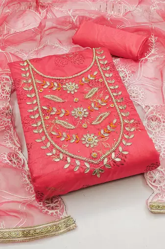 pink cotton hand embroidery dress material
