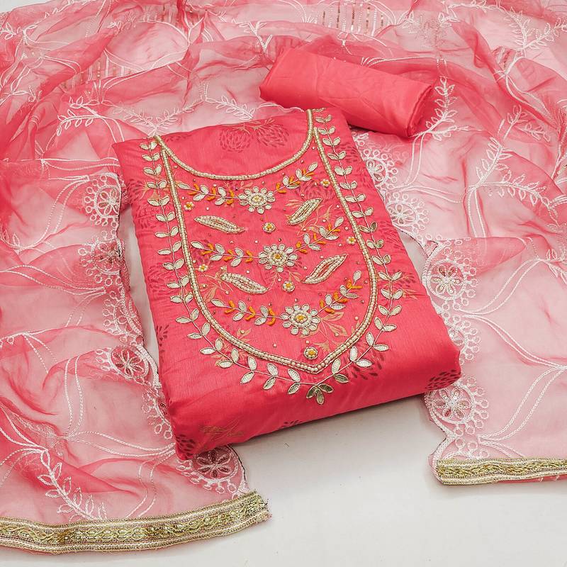 pink cotton hand embroidery dress material