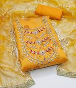 mustard cotton hand embroidery dress material