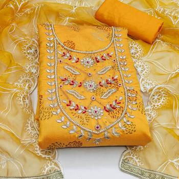 mustard cotton hand embroidery dress material 3