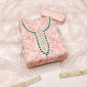peach cotton hand embroidery dress material 1