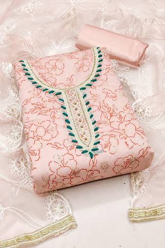 peach cotton hand embroidery dress material