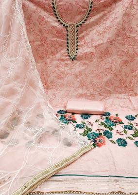 peach cotton hand embroidery dress material 2