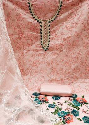 peach cotton hand embroidery dress material 4