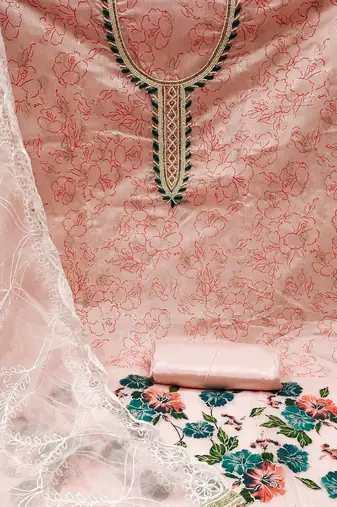 peach cotton hand embroidery dress material