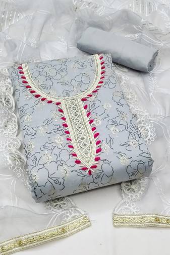 grey cotton hand embroidery dress material