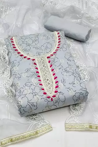 grey cotton hand embroidery dress material