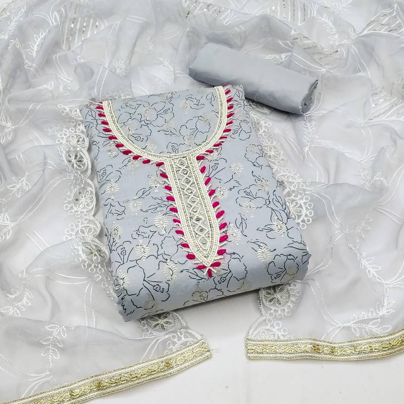 grey cotton hand embroidery dress material