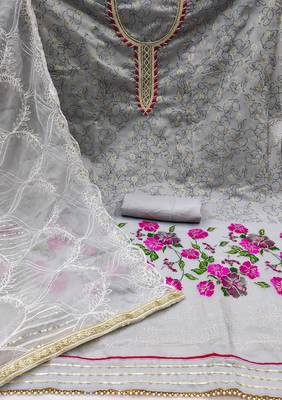 grey cotton hand embroidery dress material 2