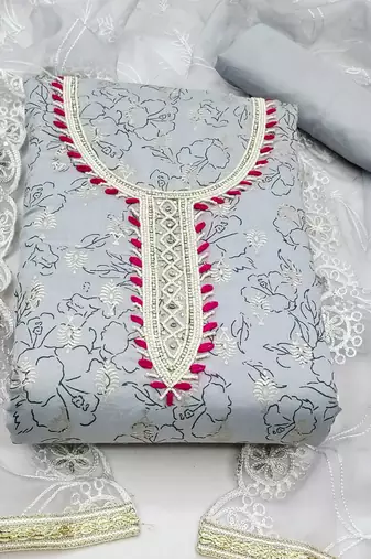 grey cotton hand embroidery dress material