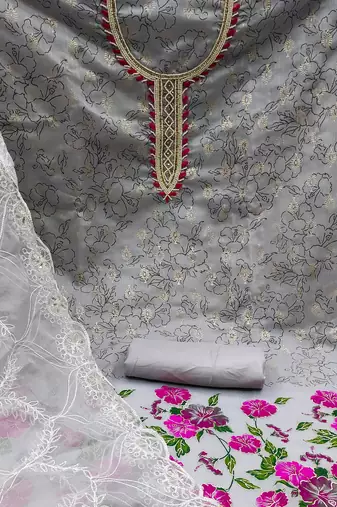 grey cotton hand embroidery dress material