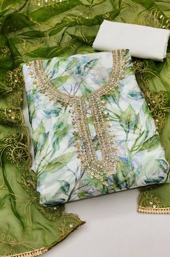 multicolor organza hand embroidery dress material