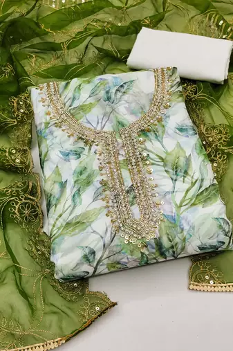 multicolor organza hand embroidery dress material