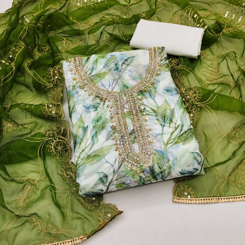 multicolor organza hand embroidery dress material