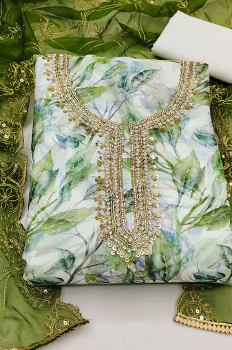 multicolor organza hand embroidery dress material