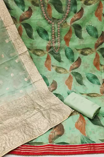 green organza sequins dress material