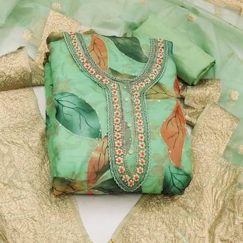 green organza sequins dress material 3