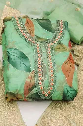 green organza sequins dress material