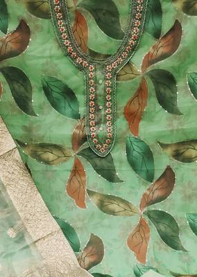 green organza sequins dress material 4