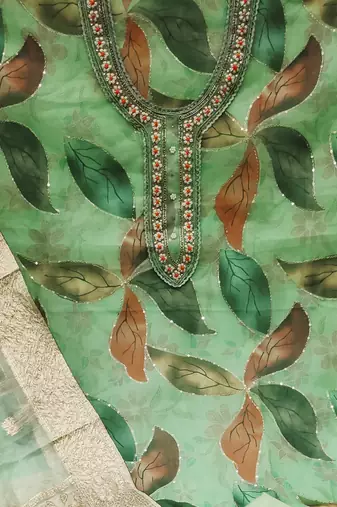 green organza sequins dress material