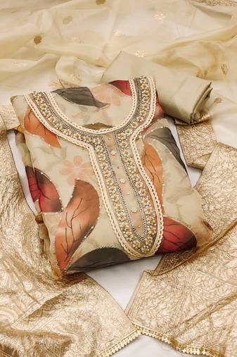 beige organza sequins dress material