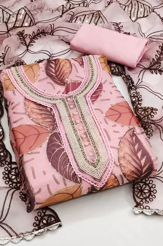 pink organza sequins dress material