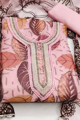 pink organza sequins dress material
