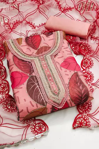 peach organza sequins dress material