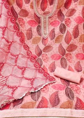 peach organza sequins dress material 2