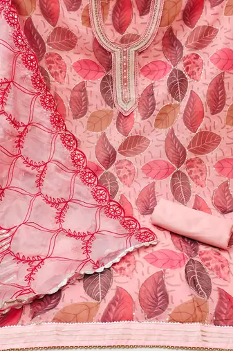 peach organza sequins dress material