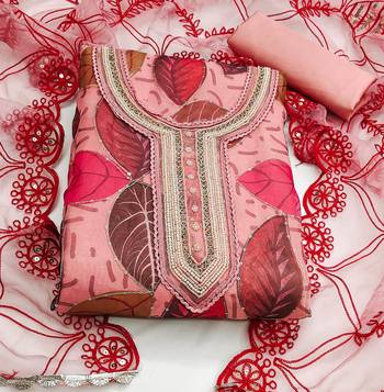 peach organza sequins dress material 3