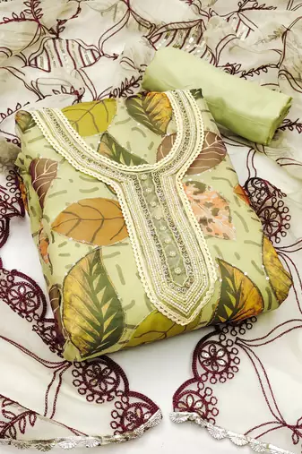 green organza sequins dress material