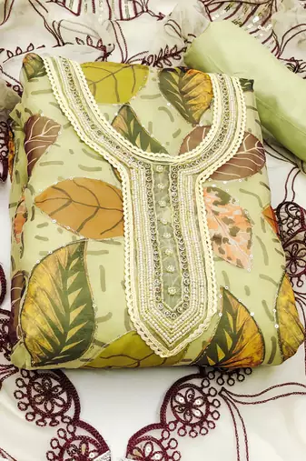 green organza sequins dress material