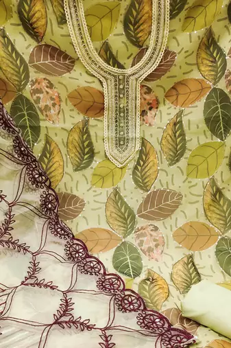 green organza sequins dress material