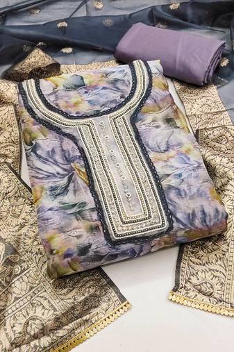 multicolor organza hand embroidery dress material